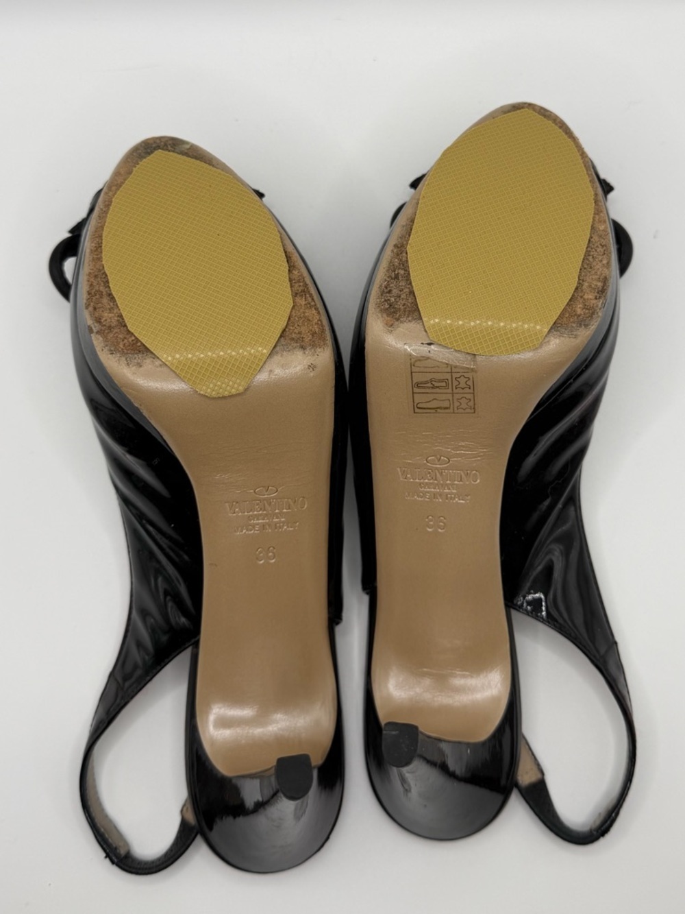 Valentino Garavani | Black Patent Leather Slingback Heels Bow Peep Toe |  36 - Picture 11 of 16